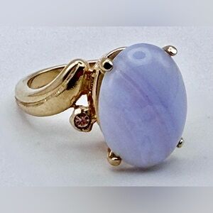 Estate sz7 14Kt holly blue LACE chalcedony (Jade?) & diamonds Gia luxury ring 6g